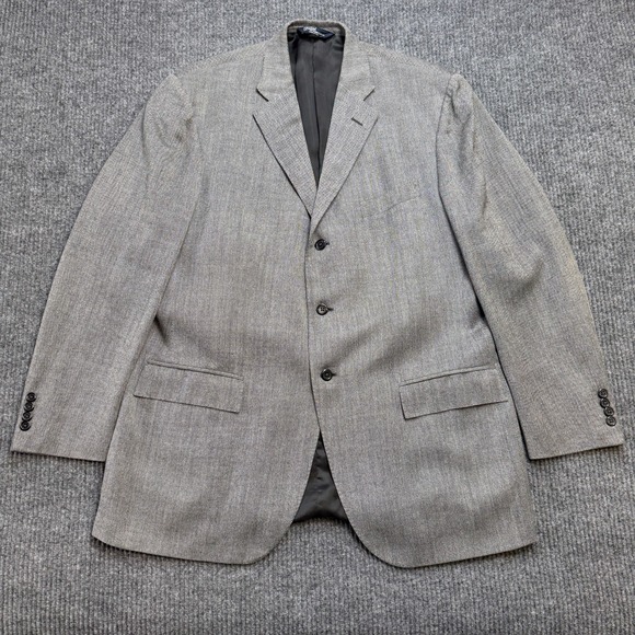 VTG Polo Ralph Lauren Blazer Mens 46L Gray Silk Three Button Jacket Italy Made